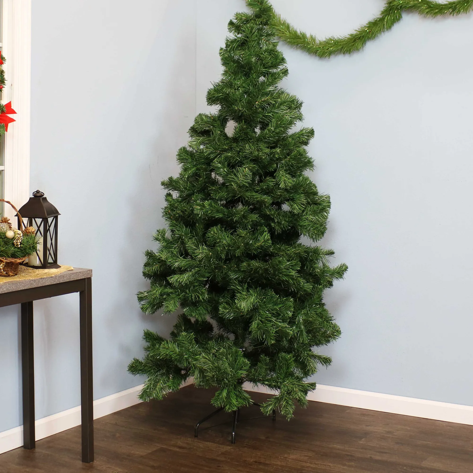 Sunnydaze Decor Unlit-Sunnydaze Indoor Artificial Unlit Canadian Pine Full Christmas Tree With Metal Stand And Hinged Branches - 7' - Green