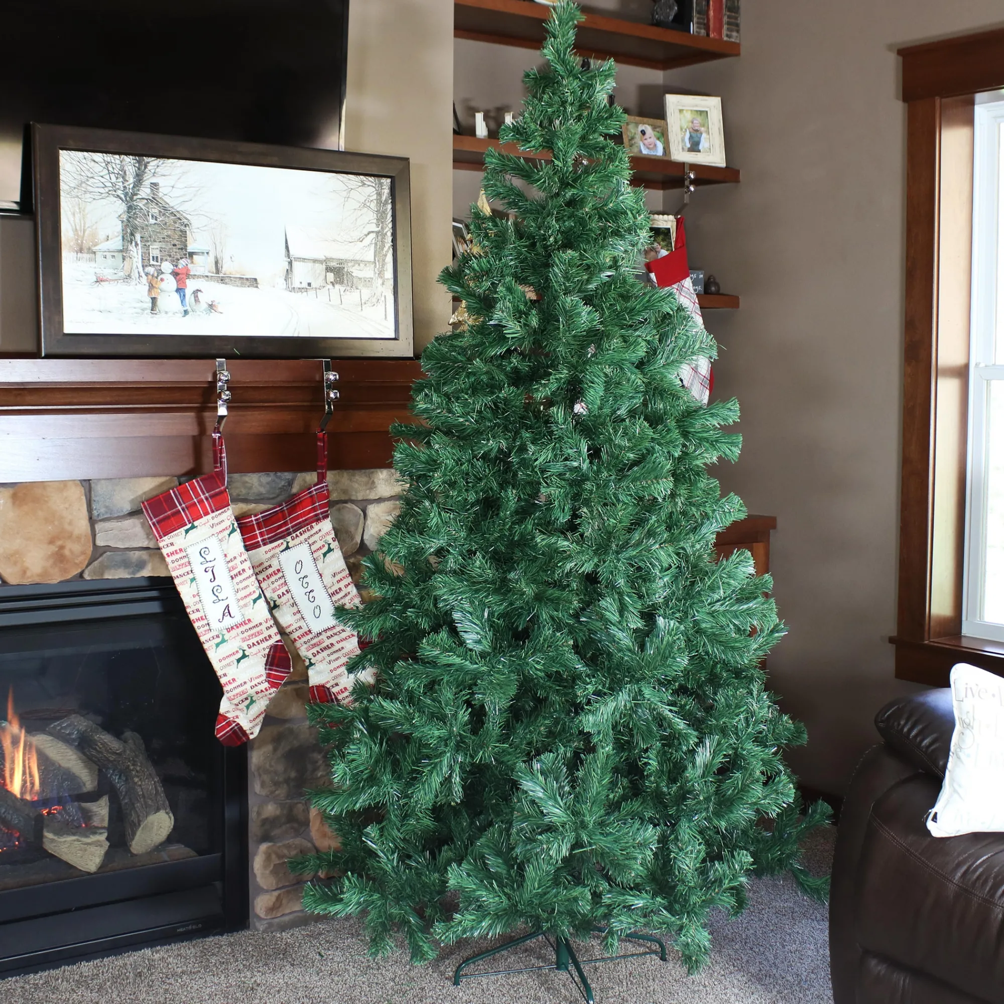 Sunnydaze Decor Unlit-Sunnydaze Indoor Artificial Unlit Canadian Pine Full Christmas Tree With Metal Stand And Hinged Branches - 7' - Green