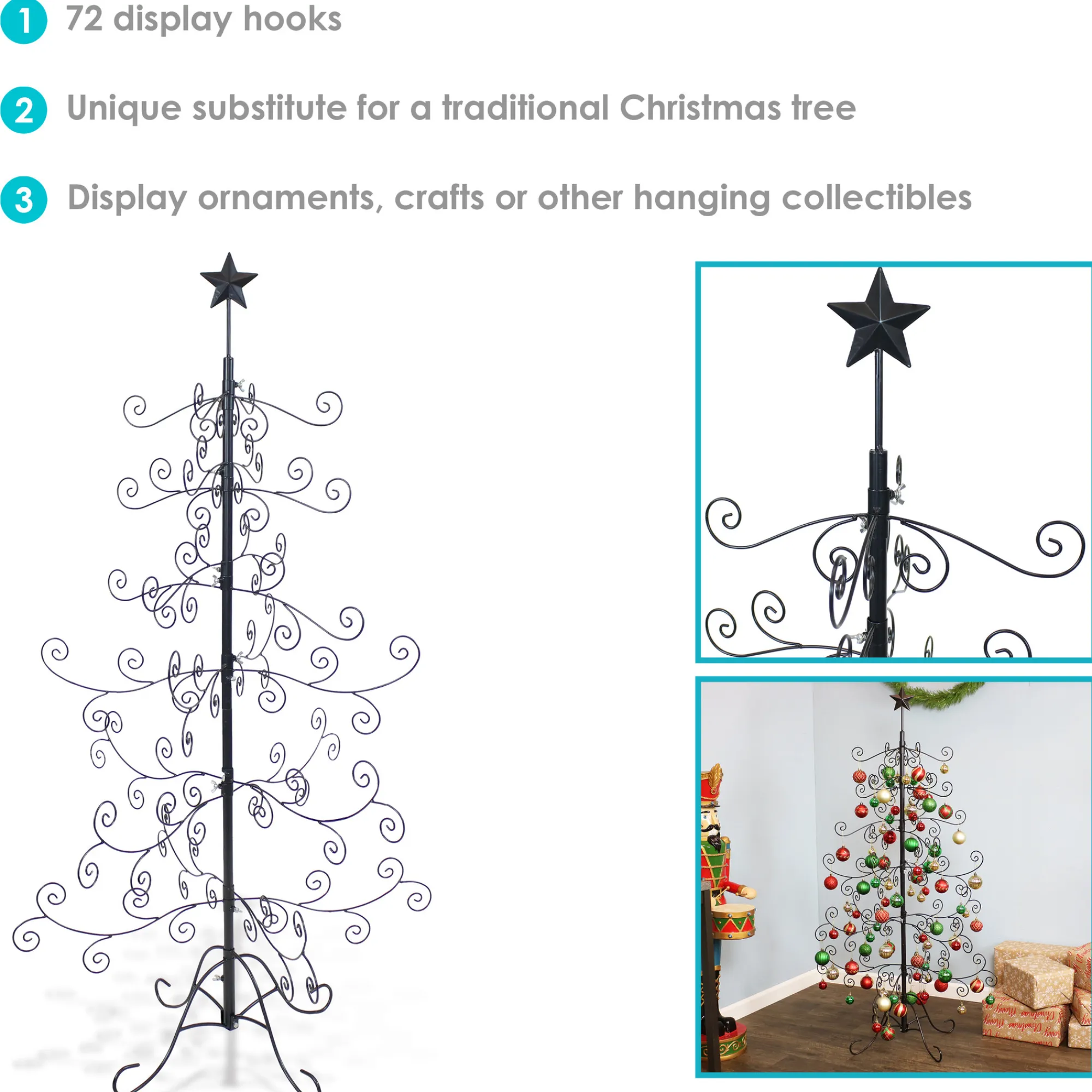 Sunnydaze Decor Unlit-Sunnydaze Indoor Metal Noelle Christmas Holiday Ornament Craft Bauble Tree Holder Display - 60" - Black