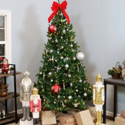 Sunnydaze Decor Unlit-Sunnydaze Indoor Unlit Faux Tannenbaum Slim Evergreen Holiday Christmas Tree With Hinged Branches - 7' - Green