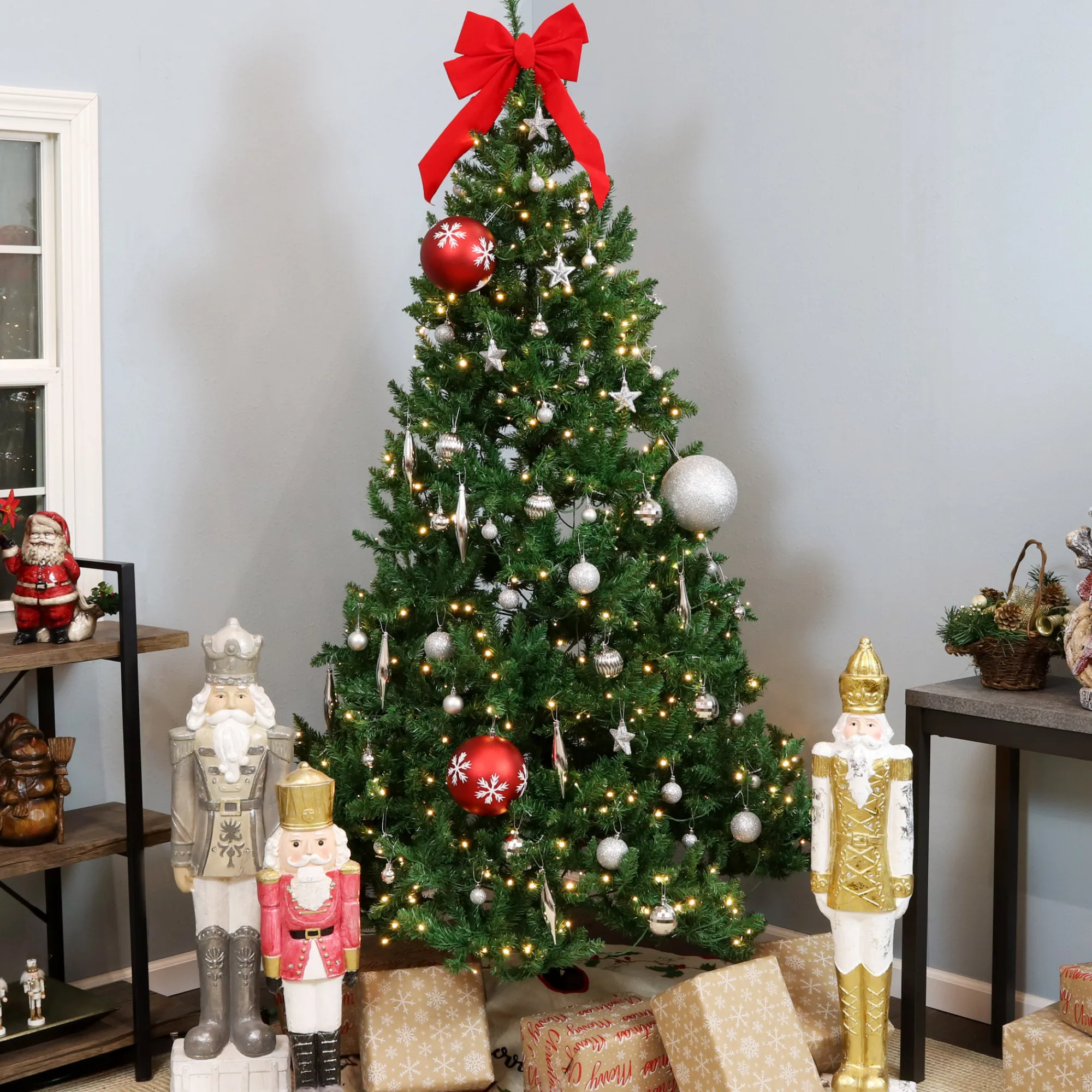 Sunnydaze Decor Unlit-Sunnydaze Indoor Unlit Faux Tannenbaum Slim Evergreen Holiday Christmas Tree With Hinged Branches - 7' - Green