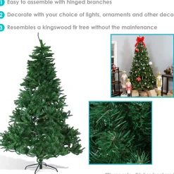 Sunnydaze Decor Unlit-Sunnydaze Indoor Unlit Faux Tannenbaum Slim Evergreen Holiday Christmas Tree With Hinged Branches - 7' - Green
