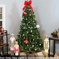 Sunnydaze Decor Unlit-Sunnydaze Indoor Unlit Faux Tannenbaum Slim Evergreen Holiday Christmas Tree With Hinged Branches - 7' - Green