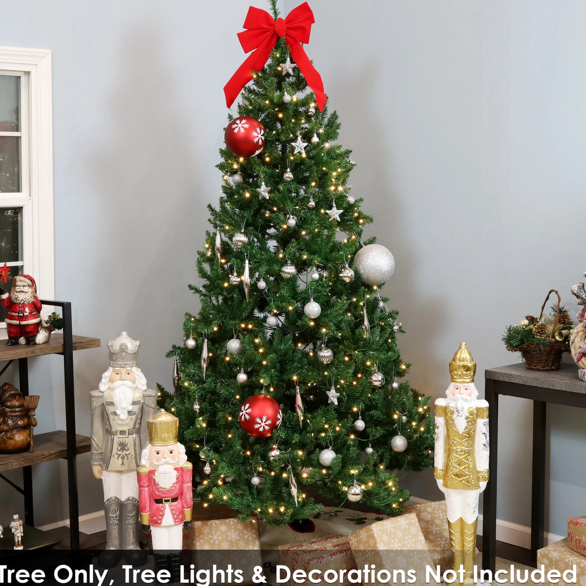 Sunnydaze Decor Unlit-Sunnydaze Indoor Unlit Faux Tannenbaum Slim Evergreen Holiday Christmas Tree With Hinged Branches - 7' - Green