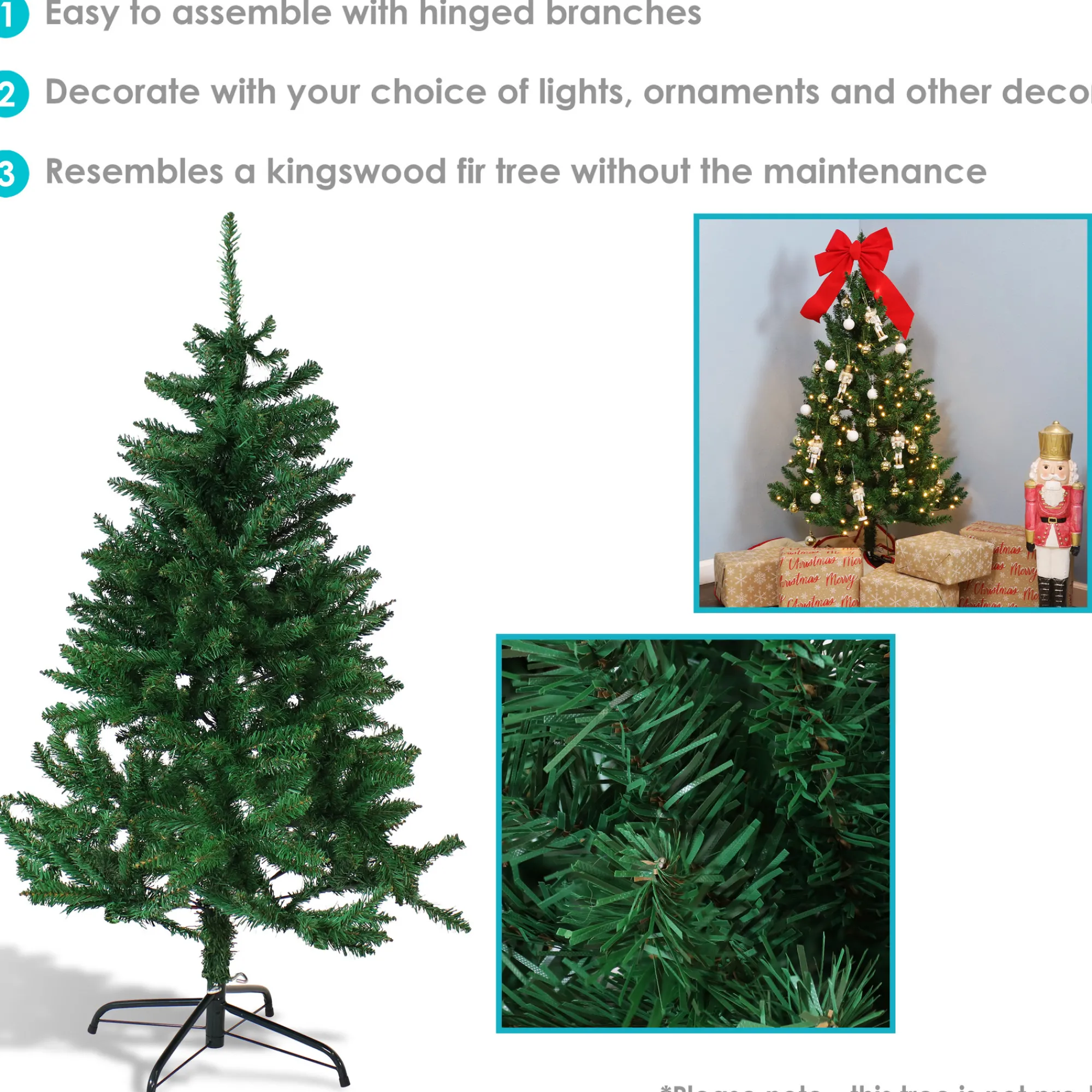 Sunnydaze Decor Unlit-Sunnydaze Indoor Unlit Faux Tannenbaum Slim Evergreen Christmas Tree With Hinged Branches - 4' - Green