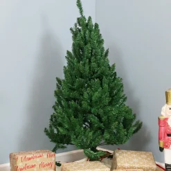 Sunnydaze Decor Unlit-Sunnydaze Indoor Unlit Faux Tannenbaum Slim Evergreen Christmas Tree With Hinged Branches - 4' - Green