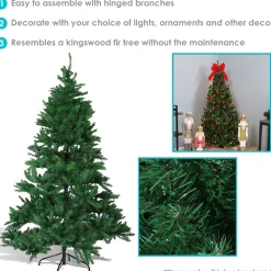 Sunnydaze Decor Unlit-Sunnydaze Indoor Unlit Faux Tannenbaum Slim Holiday Evergreen Christmas Tree With Hinged Branches - 6' - Green