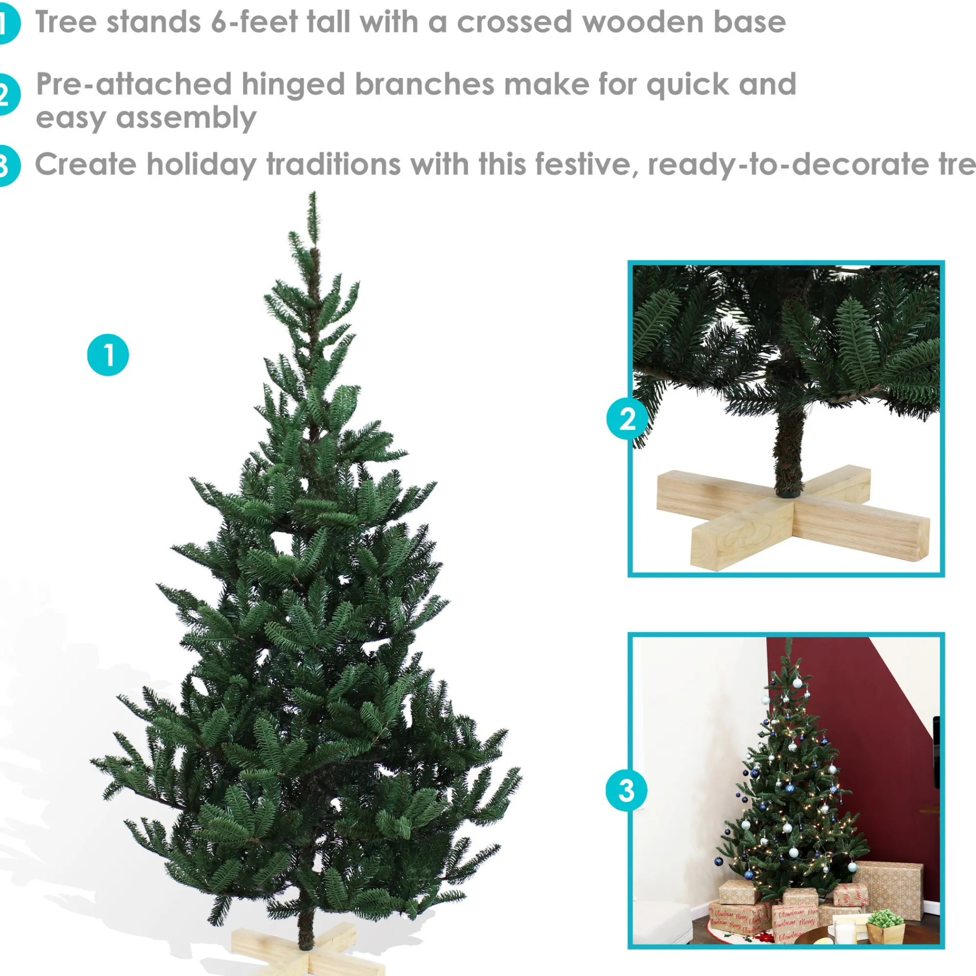 Sunnydaze Decor Unlit-Sunnydaze Unlit Artificial Christmas Tree With Traditional Wood Base - 6-Foot