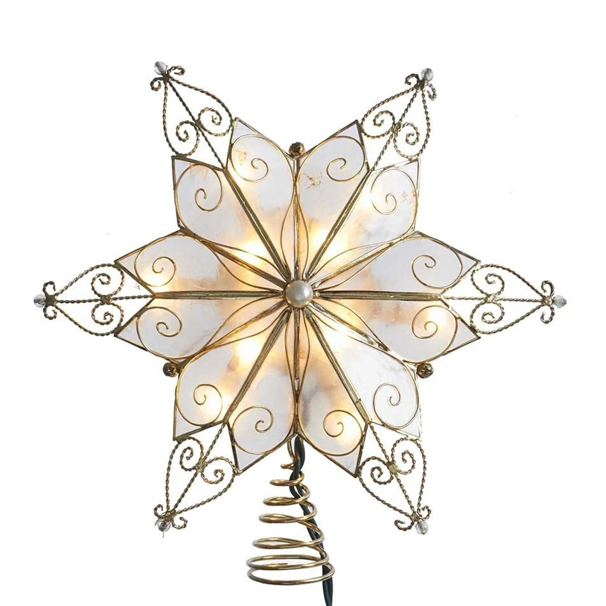 Kurt Adler Finials-Twisted Wire Scroll Gold Capiz Star Christmas Tree Topper Decoration 9 In Ul3131