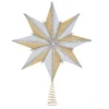Kurt Adler Finials-Un-Lit White And Gold Star Clear Gemstone Accents Christmas Tree Topper 16 Inch
