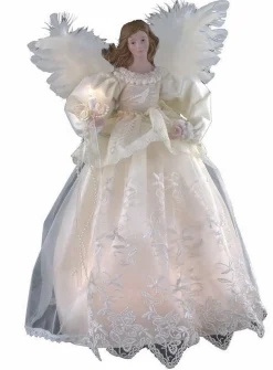Kurt Adler Finials-Victorian Style Ivory Lace Angel Light Up Christmas Tree Topper Ul2138 New