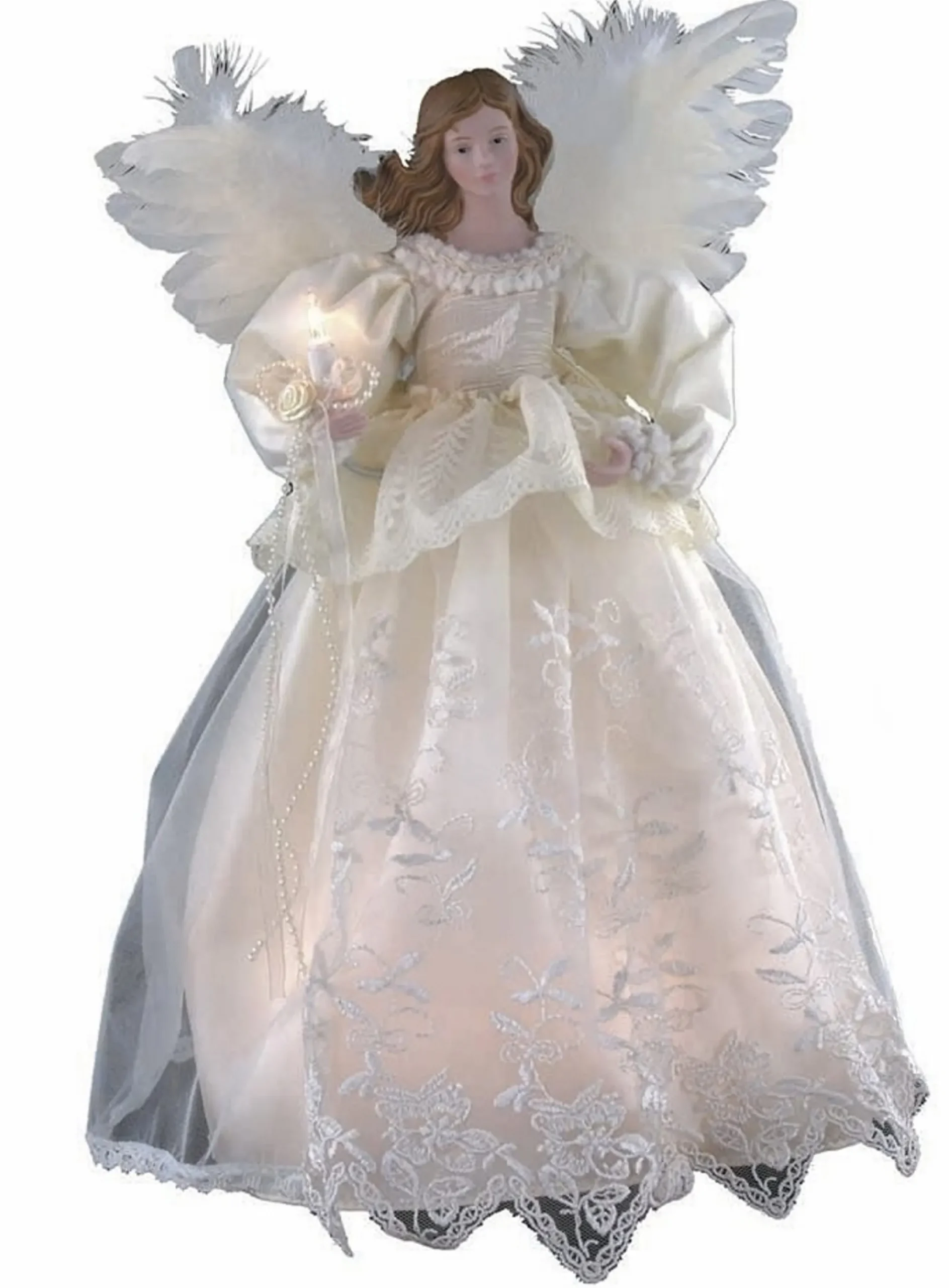 Kurt Adler Finials-Victorian Style Ivory Lace Angel Light Up Christmas Tree Topper Ul2138 New