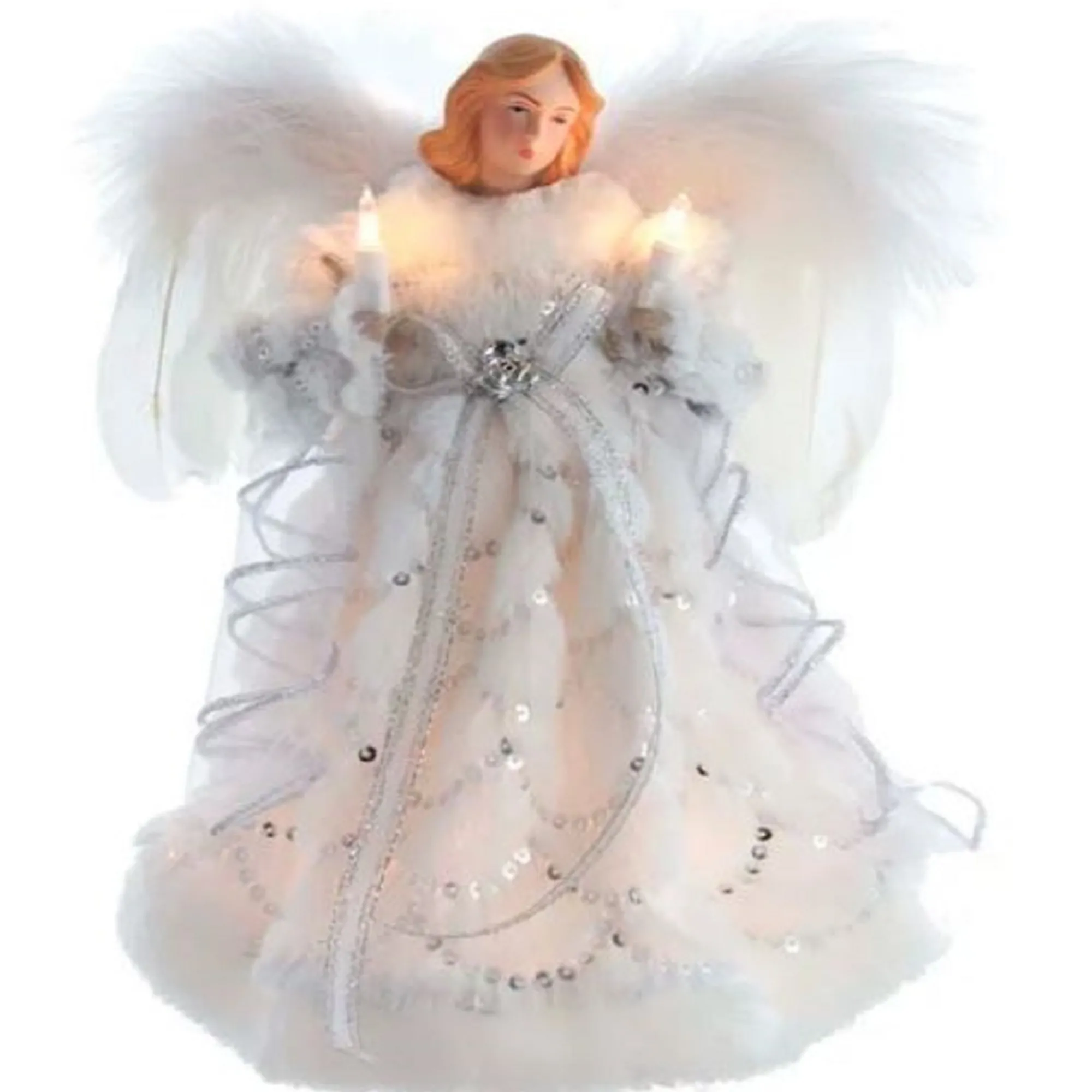 Kurt Adler Finials-White And Silver Angel Lighted Christmas Tree Topper 12 Inch Ul2901