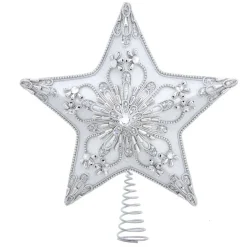 Kurt Adler Finials-White And Silver Star Christmas Tree Topper 13.5 Inch S4425 New