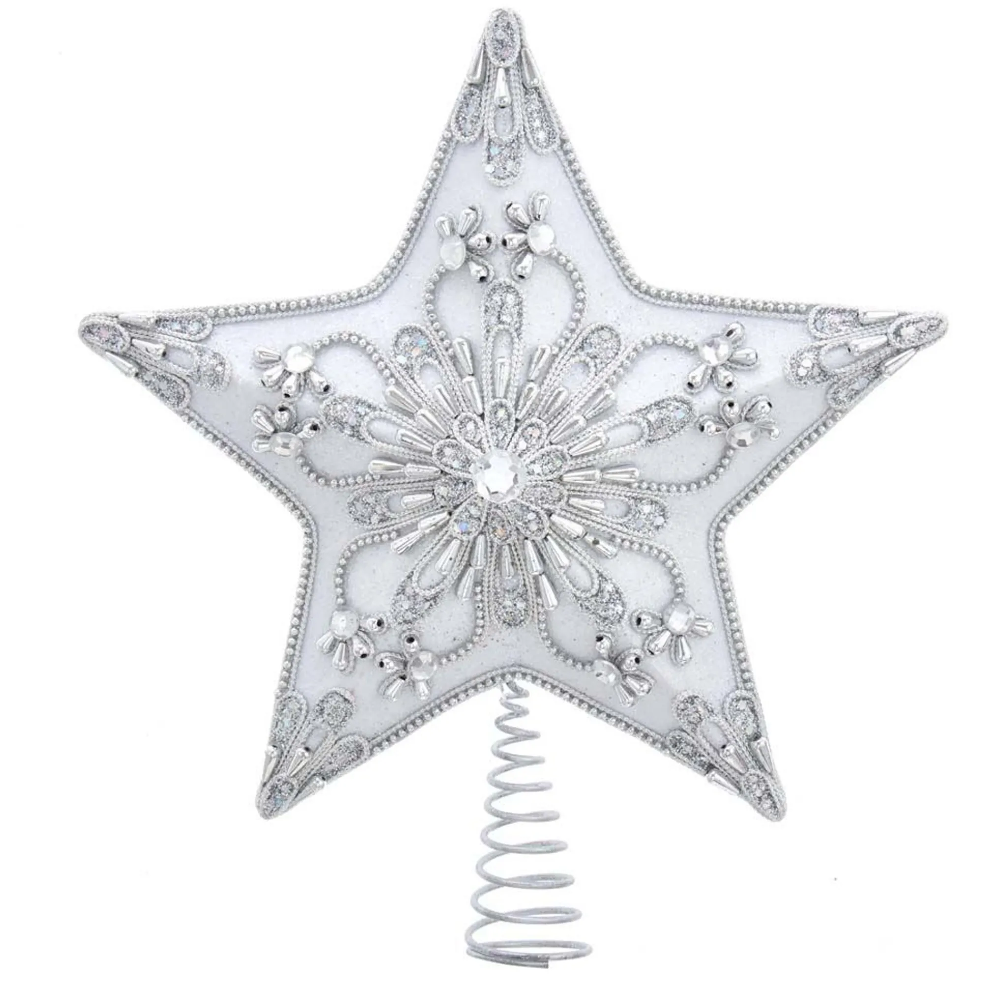 Kurt Adler Finials-White And Silver Star Christmas Tree Topper 13.5 Inch S4425 New