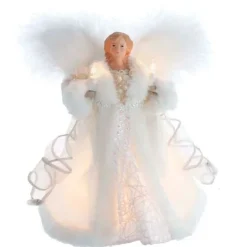 Kurt Adler Finials-White Angel Lighted Christmas Tree Topper 10 Inch Ul2902