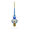 BESTPYSANKY Snowflake-White Daisy On Blue Glass Christmas Tree Topper 11 Inches