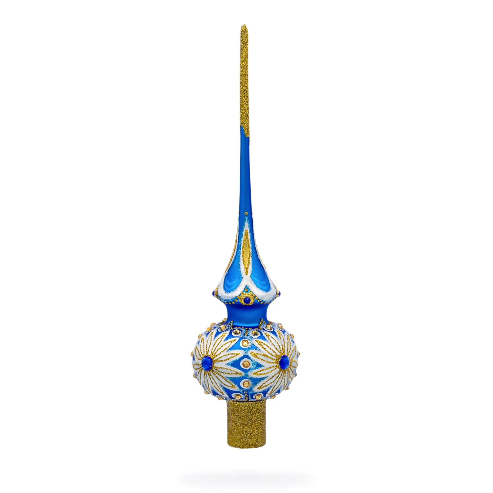 BESTPYSANKY Snowflake-White Daisy On Blue Glass Christmas Tree Topper 11 Inches