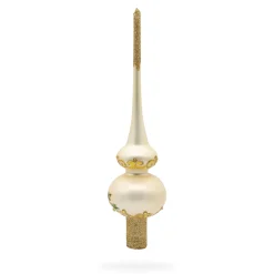 BESTPYSANKY Snowflake-White Flowers On Champagne Glass Christmas Tree Topper 11 Inches