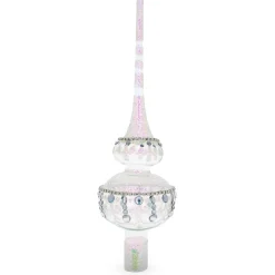 BESTPYSANKY Snowflake-White Jewel Drops On White Chandelier Clear Glass Christmas Tree Topper 11 Inches