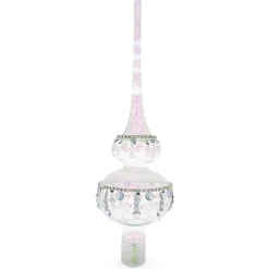 BESTPYSANKY Snowflake-White Jewel Drops On White Chandelier Clear Glass Christmas Tree Topper 11 Inches