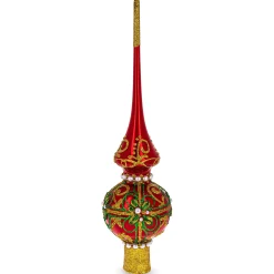 BESTPYSANKY Snowflake-White Pearls On Glossy Red Glass Christmas Tree Topper 11 Inches