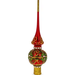 BESTPYSANKY Snowflake-White Pearls On Glossy Red Glass Christmas Tree Topper 11 Inches