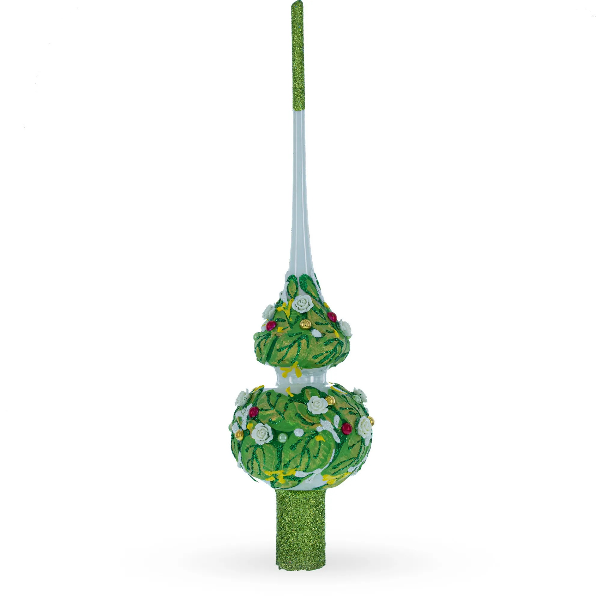 BESTPYSANKY Snowflake-White Roses Glass Christmas Tree Topper 11 Inches
